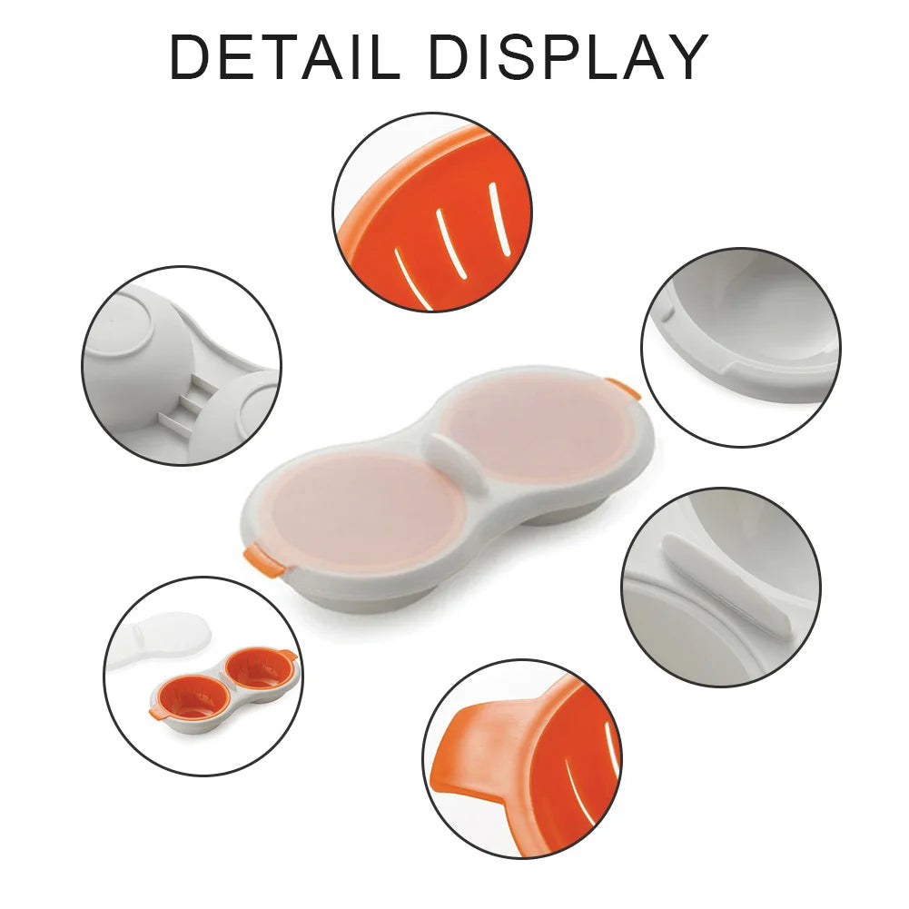 Microwave Egg Poacher Food Grades Plastic Cookware Double Cup Egg Boiler Kitchen Steamed Set Cooker Egg Tools