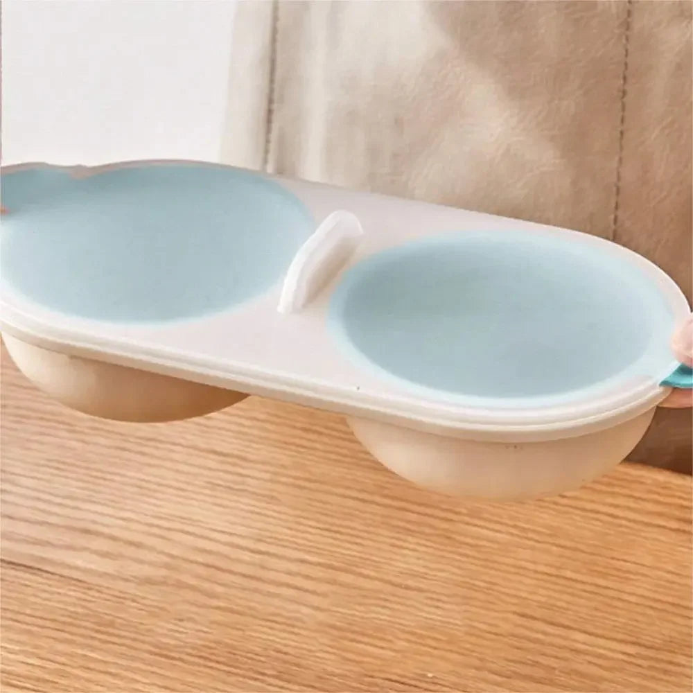 ALT Text: "Microwave Egg Poacher and Boiler, Double-Cup Egg Maker, Clear Water Lotus Egg Mold, Kitchen Gadget for Perfectly Cooked Eggs, Hot Spring Egg Maker, Convenient Cooking Tool"