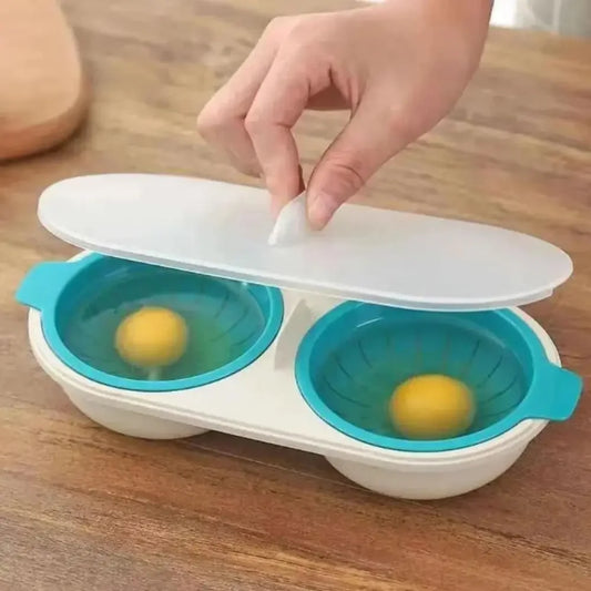 ALT Text: "Microwave Egg Poacher and Boiler, Double-Cup Egg Maker, Clear Water Lotus Egg Mold, Kitchen Gadget for Perfectly Cooked Eggs, Hot Spring Egg Maker, Convenient Cooking Tool"